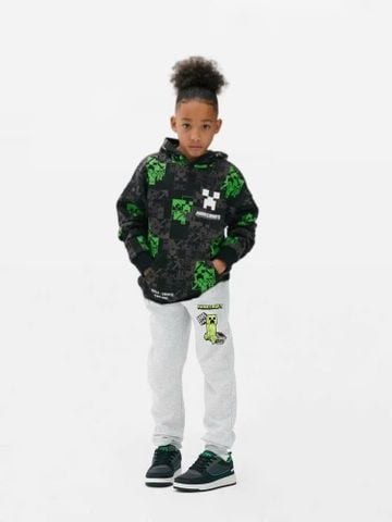 BBT05 - Bộ nỉ MineCraft áo hoodie in tràn - quần ghi size 6 - 15y