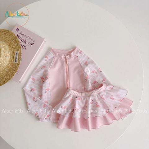 A0818 - Set bộ bơi Alber Kids bé gái áo dài tay + chân váy size 90-150