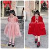 V00114 - Váy nhung phối chân voan 2 màu hồng / đỏ size 12m - 10y