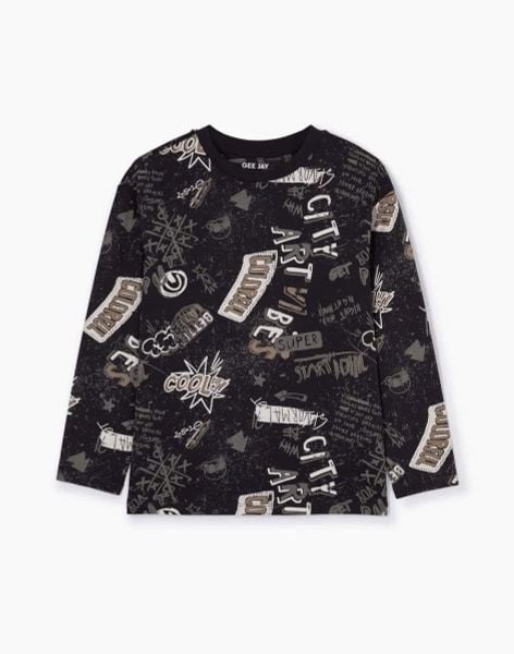 ABT25 - Áo cotton in chữ vẩy sơn 2 màu be / ghi đen size 2 - 8y