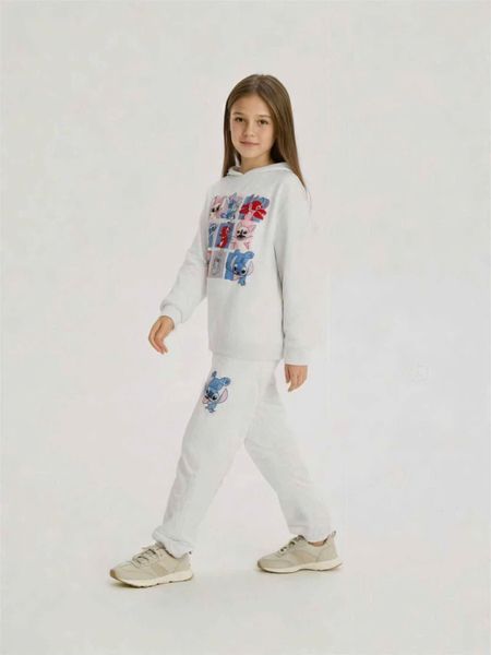 B04 - Bộ nỉ hoodie màu ghi Stitch bé gái size 7-15y