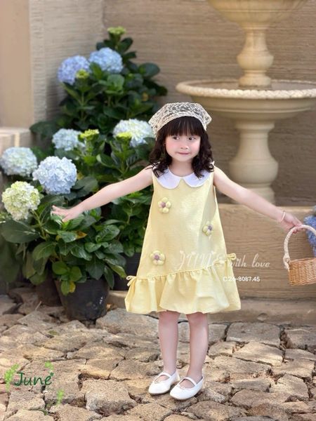 VJ125 - Váy June cổ sen trắng đính hoa nổi nhiều màu cho bé size 1-10y