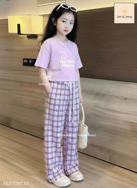 BJJTC.7397 - Bộ Jam & Jenny áo tím + quần kẻ cho bé size 6-12y
