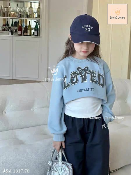 JJ 1317 - Set 3ct Jam & Jenny áo xanh in chữ LOVE bé gái size 2-12y