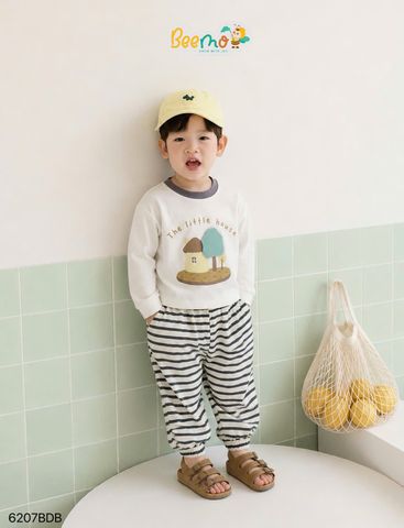 6207BDB - Bộ thun Beemo in cây bé trai màu trắng size 1-6y