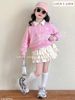 LU 1479 - Bộ nỉ Luca áo hồng cổ trắng + chân váy 3 tầng bé gái size 2-12y
