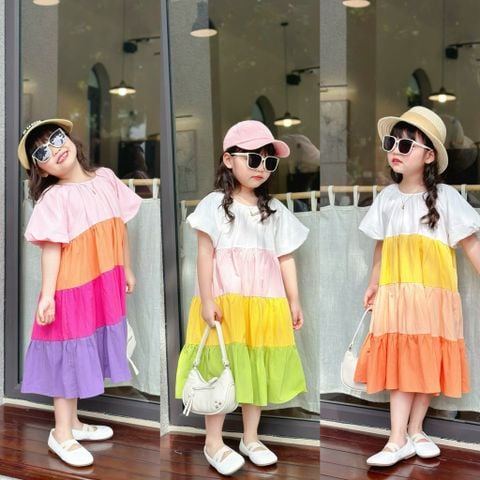 V00036 - Váy Sofia Candy thô tay bồng phối nhiều màu size 1-10y