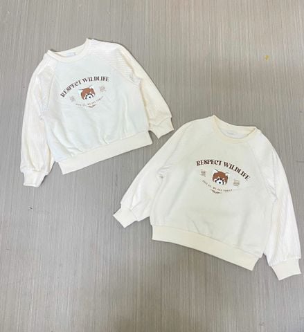 ABT17 - Áo nỉ nhung màu kem họa tiết hình cáo cho bé size 110-150