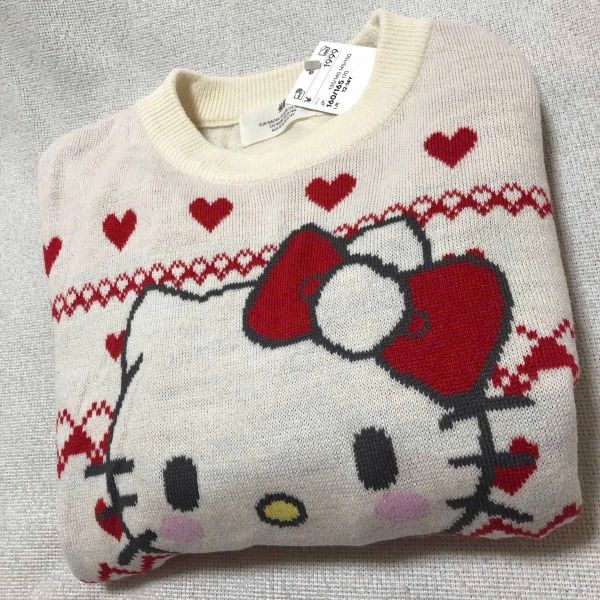 ABG12 - Áo len màu kem đỏ kitty bé gái size 8-14y