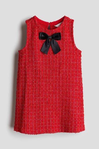 V00013 - Váy dạ tweed dư xịn đính nơ 2 màu đỏ/đen cho bé gái size 92-134
