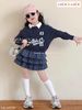 LU 1557 - Bộ bé gái Luca áo nỉ xanh Alpha 23 + chân váy kẻ 3 tầng size 2-12y