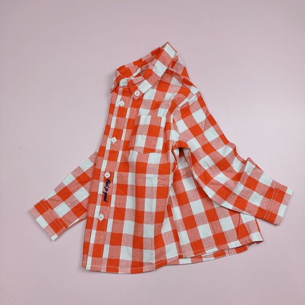 ABT88 - Áo sơ mi linen Toto Heros caro trắng đỏ thêu Feel So Good size 110 - 150