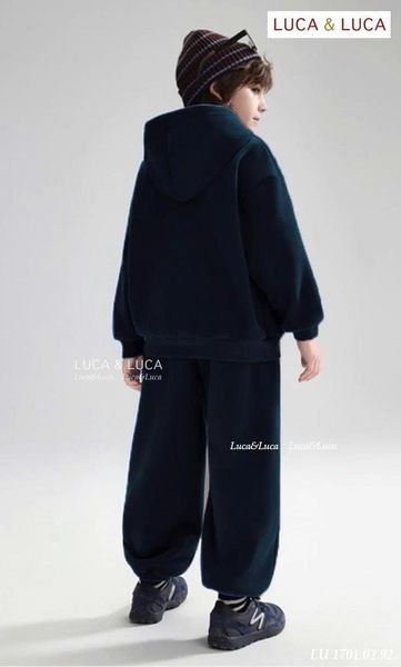 Lu 1701 - Bộ nỉ Luca hoodie nỉ hai da màu navy ASK Junior bé trai size 2-12y