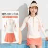 YY7520 - Bộ bơi YUKE dài tay chống nắng màu kem phối cam bé gái size XL-6XL