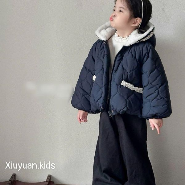9565 - Áo khoác phao lót lông siêu nhẹ 2 màu đỏ/navy cho bé gái size 90-130