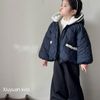 9565 - Áo khoác phao lót lông siêu nhẹ 2 màu đỏ/navy cho bé gái size 90-130