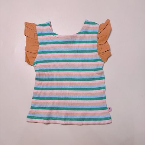 ABG36 - Áo thun tăm MM kẻ sắc màu tay cánh tiên bé gái size 90-120