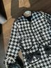 V00169 - Set áo khoác + váy dạ tweed họa tiết gingham trắng đen size 1 - 10y