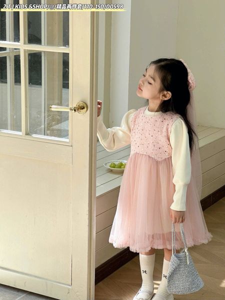V00096 - Set Váy ren kèm áo len QC nhiều màu bé gái size 100-140