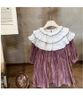 V00112 - Váy nhung lót nỉ màu hồng nâu cổ bèo trắng bé gái size 90-140