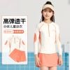 YY7520 - Bộ bơi YUKE dài tay chống nắng màu kem phối cam bé gái size XL-6XL