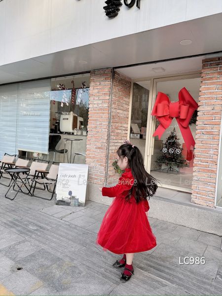 V00114 - Váy nhung phối chân voan 2 màu hồng / đỏ size 12m - 10y