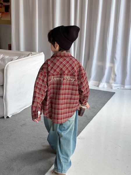 25F136 - Áo sơ mi AMBB vải dạ mềm kẻ nâu đỏ bé trai size 110-170