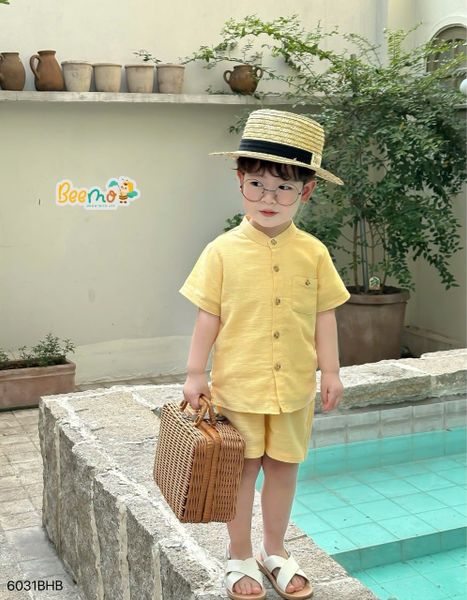 6031BHB - Bộ sơ mi Beemo cổ tàu xẻ tà size 1-6y