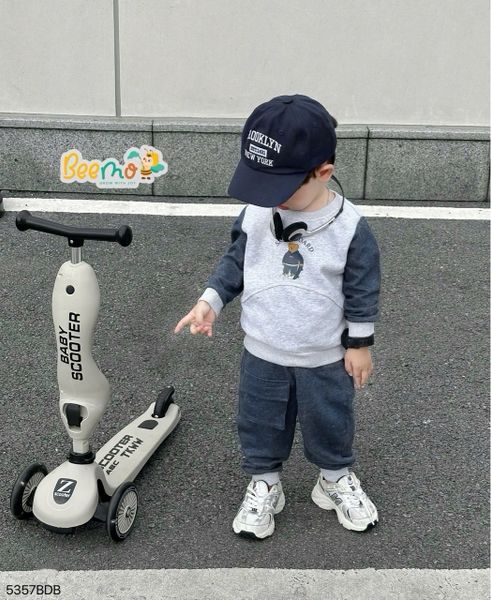 5357BDB - Bộ nỉ phối da cá in gấu Beemo