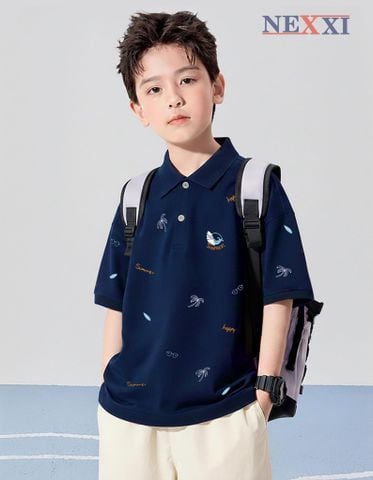2603.81 - Áo thun Nexxi cổ bẻ họa tiết biển happy size 3-8y
