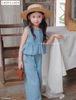 LU 935 - Bộ denim xanh Luca áo sát nách nơ eo + quần culottes size 2 - 12y