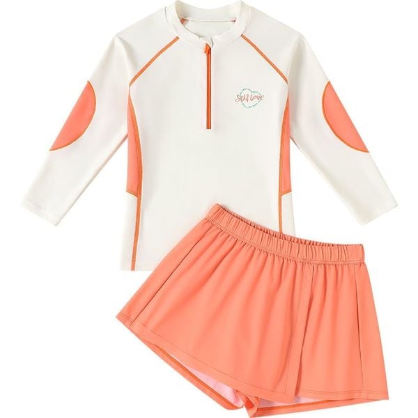 YY7520 - Bộ bơi YUKE dài tay chống nắng màu kem phối cam bé gái size XL-6XL