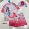 DB00040 - Bộ bơi 3ct kèm mũ hoạ tiết tiên cá nhiều màu cho bé gái size 90-140