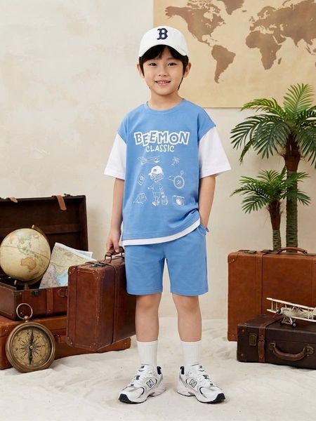 BM2604ST01 - Bộ quần áo cotton Beemon cổ tròn phối tay phối gấu size 120-170