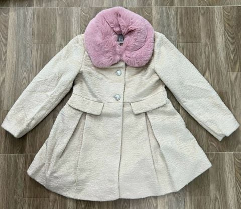 AK79 - Áo dạ lông CATKIDS màu be ( cổ lông hồng tháo rời )size 3 - 10y