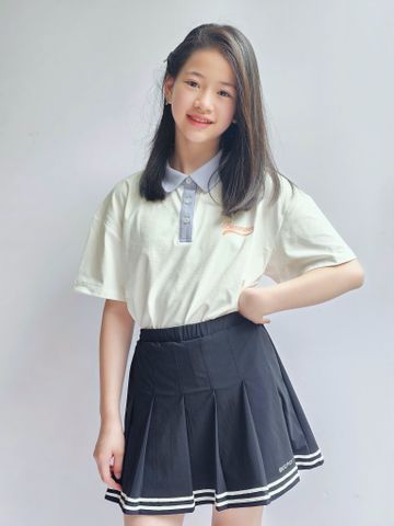 CVAY05 - Chân váy Beemon xếp ly viền kẻ cho bé gái 2 màu đen/navy size 120-160