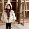 9557 - Áo khoác phao mũ chóp kèm khăn 2 màu be/navy cho bé size 90-130