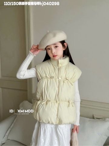 AK08 - Áo gile phao đính nơ trơn nhiều màu cho bé gái size 110-150