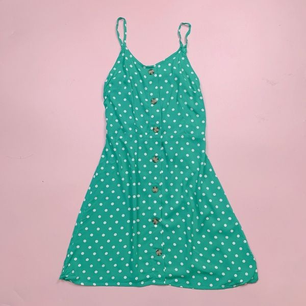V00051 - Váy lanh hai dây 2 màu chấm bi BG size 5-14y (form bé)