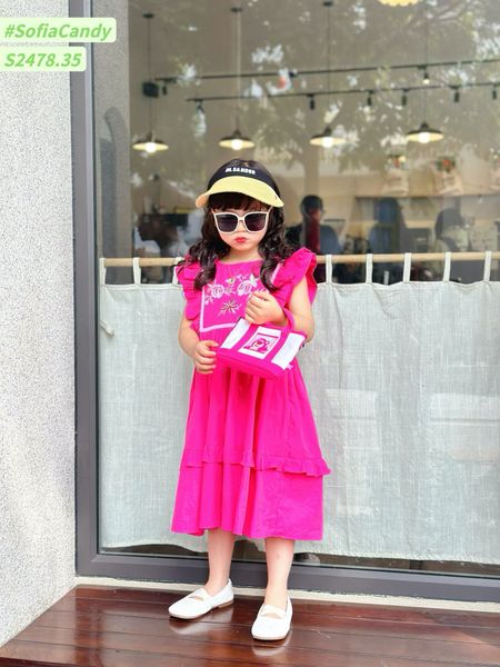 V00035 - Váy Sofia Candy tiểu thư tay cánh tiên thêu hoa ngực nhiều màu BG size 1-10y