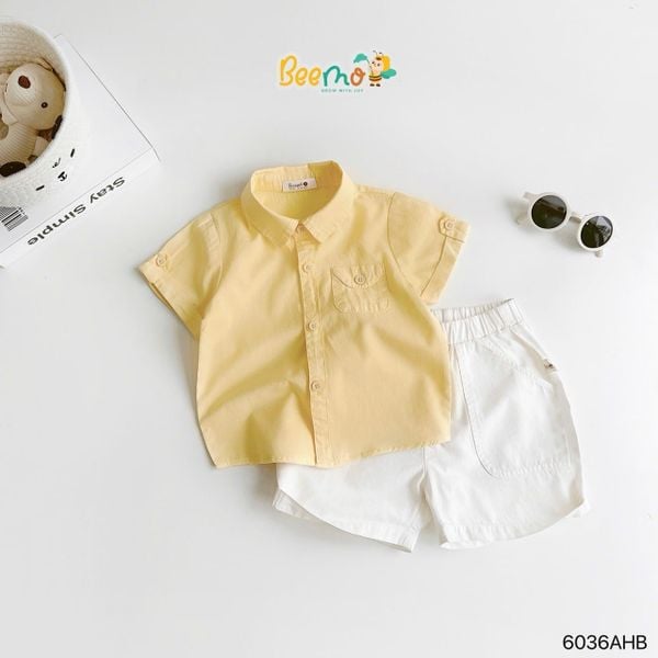 6036AHB - Áo sơ mi Beemo cổ đức, túi cách điệu size 1-6y