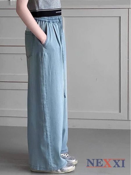 2604.21 - Quần jean giấy Nexxi dài ống suông thêu nơ bé gái size 6-10y