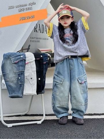 6E01 - Quần jean túi hộp nhiều màu cho bé size 100-140