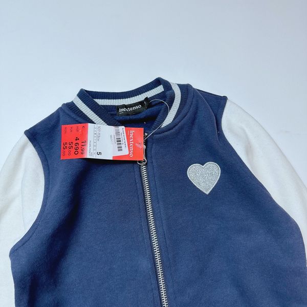 AK78 - Áo khoác bomber Inextenso màu navy phối tay trắng tim nhũ size 3 - 14y