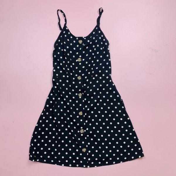 V00051 - Váy lanh hai dây 2 màu chấm bi BG size 5-14y (form bé)
