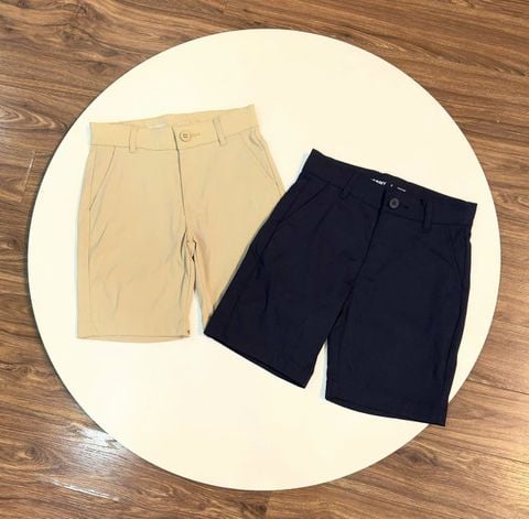 QBT12 - Quần short Quick Dry ONV mềm co giãn màu đồng phục be/navy cho bé size 5-20y