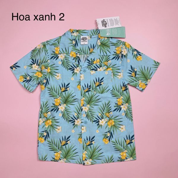 ABT53 - Áo sơ mi thô đũi, lanh Piping Hot hoa lá summer BT size 1-16y