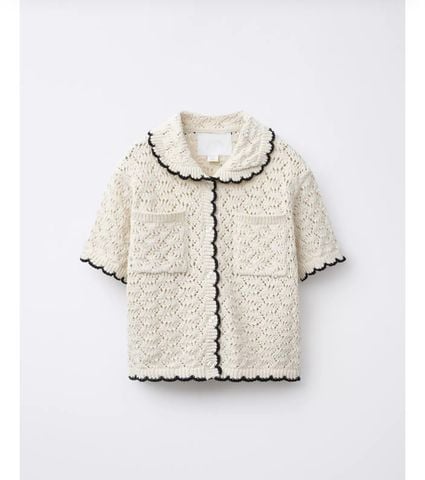 ABG17 - Áo len dệt màu be viền đen size 6 - 14y