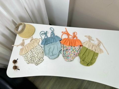 DB00050 - Bộ bơi liền Harifa buộc nơ vai bèo ngực 4 màu size 3m - 6y