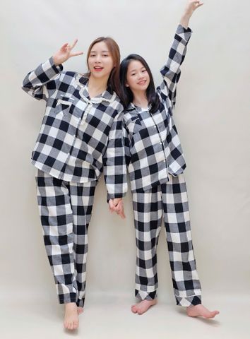 BBG14 - Bộ pyjama thô cà bông BeeMon kẻ caro đen trắng cho Mẹ và Bé
